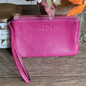 COACH pebbled leather double zip wristlet